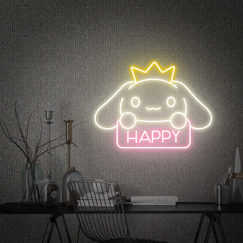 Happy Cinnamoroll Led Neon Sign With a Crown (19 x 15 inch)
