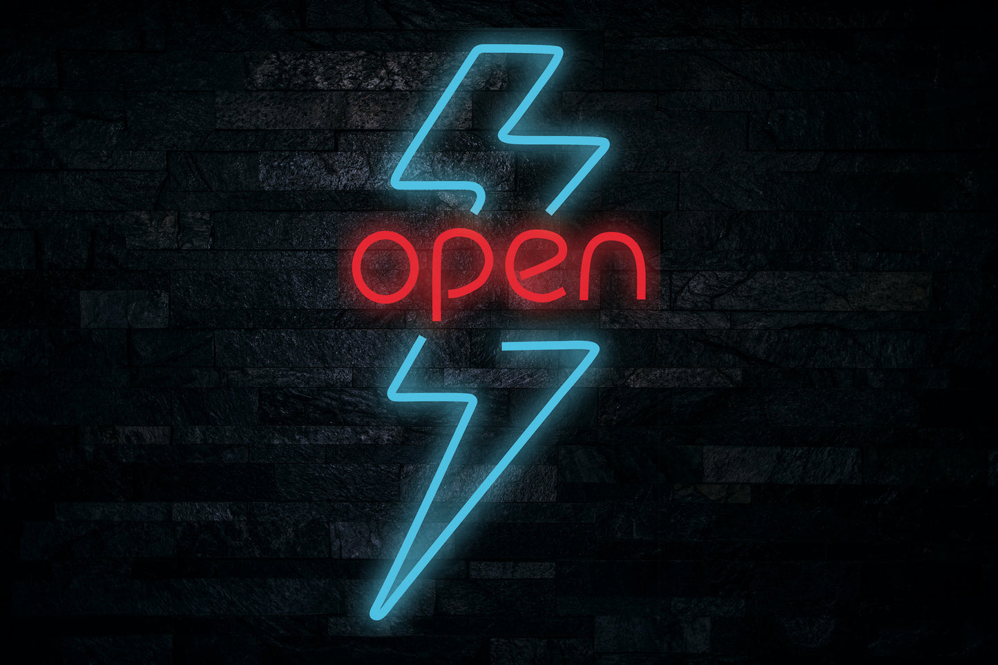 Open Light with Lightning Neon Sign