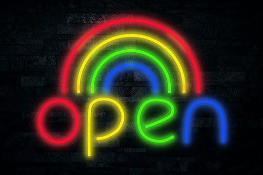 Open Light with Rainbow Neon Sign